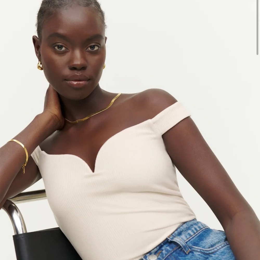 Reformation Cream Fitted Cap Sleeve Bodysuit